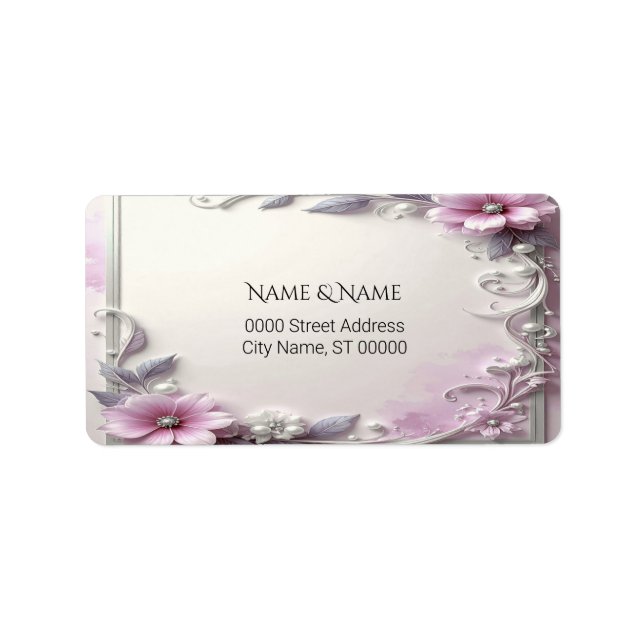 Pink Floral Frame Address Label Adressetikett (Framsidan)