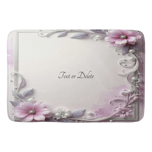 Pink Floral Frame Bath Mat Badrumsmatta (Framsidan)