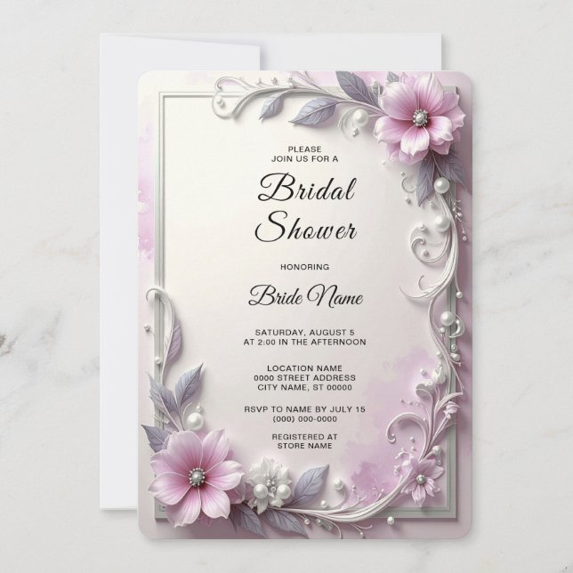 Pink Floral Frame Bridal Shower Inbjudningar (Framsida)