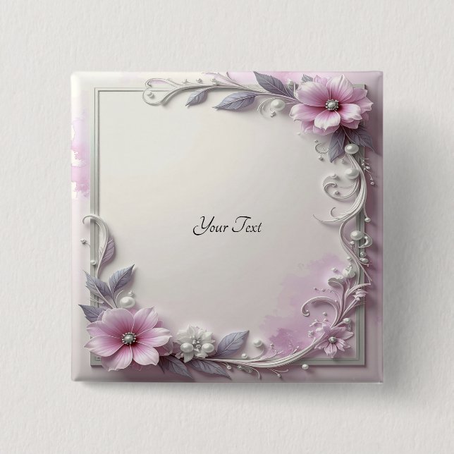Pink Floral Frame Button Knapp (Framsida)