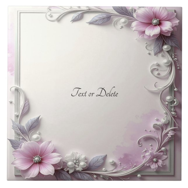 Pink Floral Frame Ceramic Tile Kakelplatta (Framsidan)