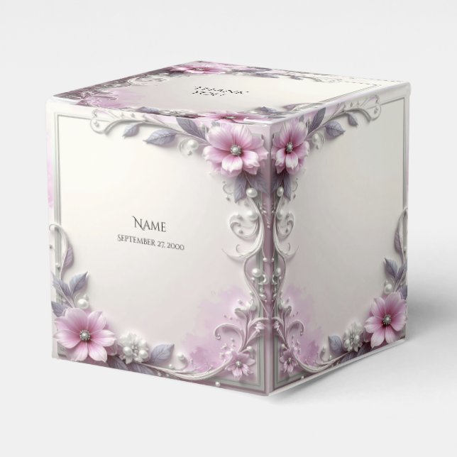 Pink Floral Frame Favor Box Presentaskar (Framsidan Sidan)