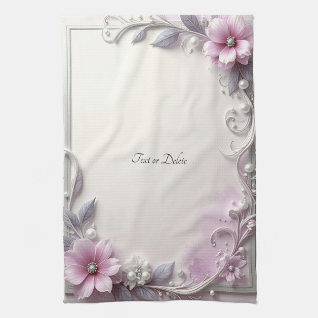 Pink Floral Frame Kitchen Towel Kökshandduk (Vertikal)