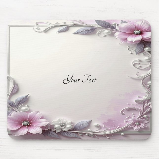 Pink Floral Frame Mousepad Musmatta (Framsidan)