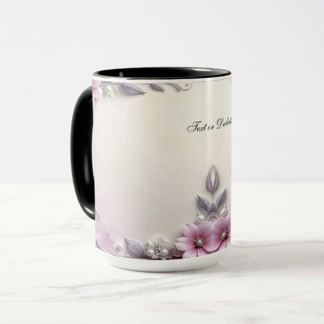Pink Floral Frame Mug Mugg (Framsida vänster)