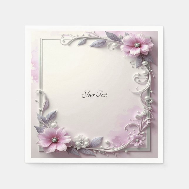 Pink Floral Frame Pappersservett (Framsidan)