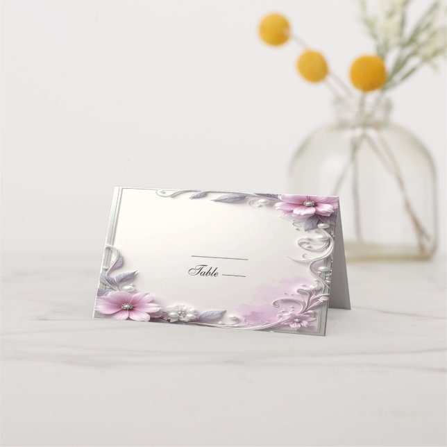 Pink Floral Frame Place Card Placeringskort (Framsida)