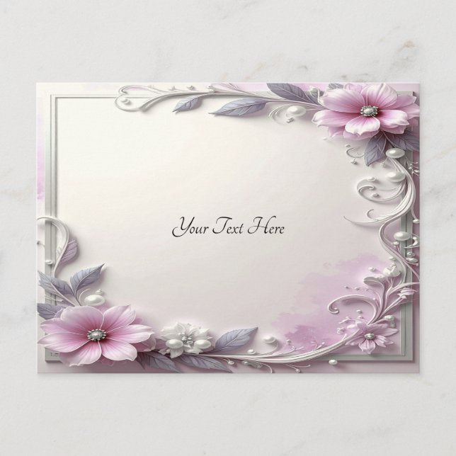 Pink Floral Frame Postcard Vykort (Framsida)