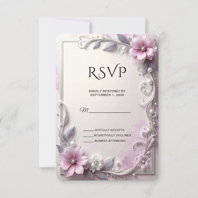 Pink Floral Frame RSVP Card OSA Kort (Framsida)