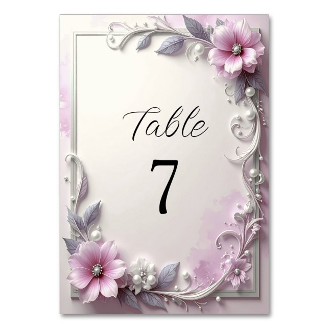 Pink Floral Frame Table Number Bordsnummer (Framsidan)