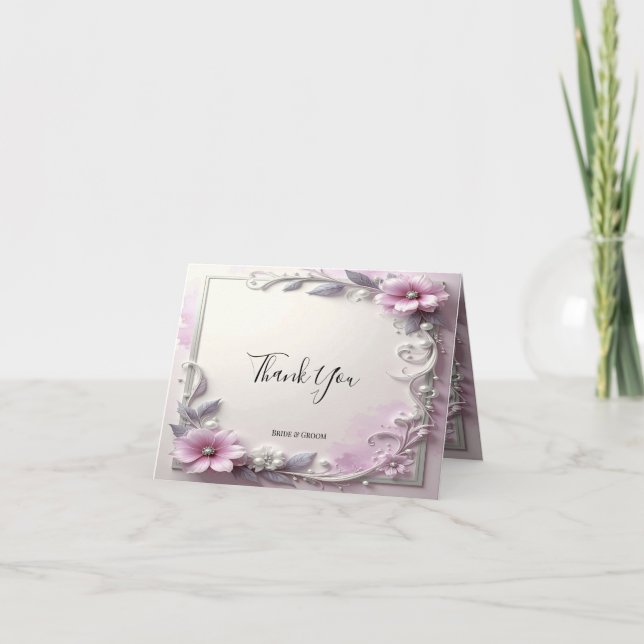 Pink Floral Frame Thank You Card Tack Kort (Framsida)