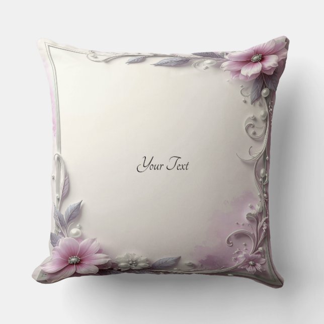 Pink Floral Frame Throw Pillow Kudde (Framsida)