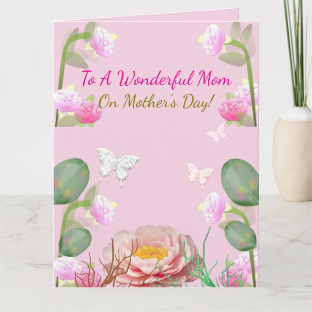 Pink Floral Garden Mother's Day Kort (Framsida)