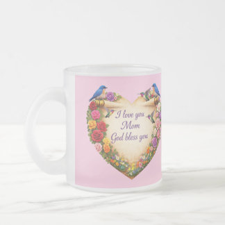 Pink Floral Glass Heart Mug I Love You Mom  Frostad Glasmugg