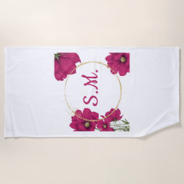 Pink Floral Gold Circle Beach Towel