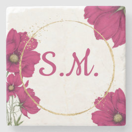 Pink Floral Gold Circle  Stenunderlägg