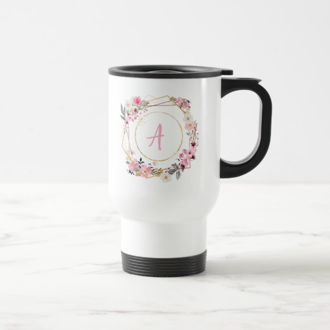 Pink Floral Gold Geometric Travel Mug Resemugg (Höger)