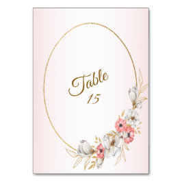 Pink Floral Golden Peach Modern Wedding Party Bordsnummer