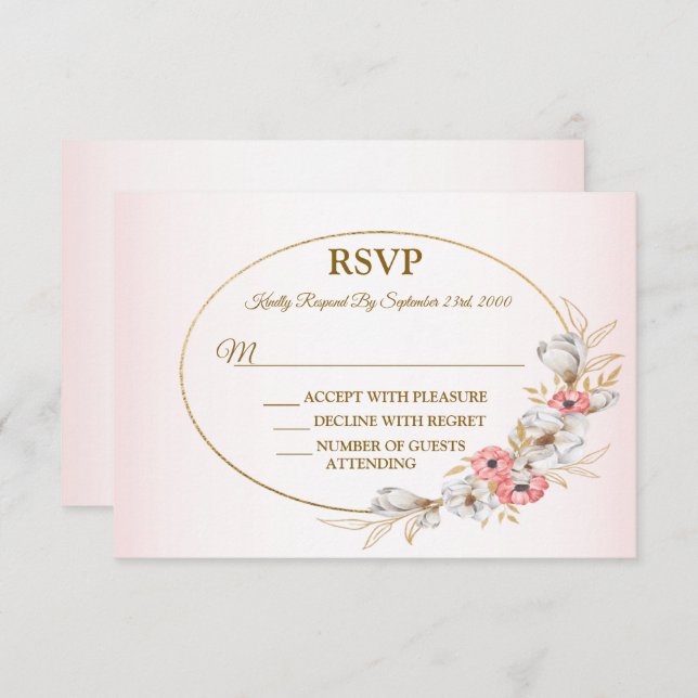 Pink Floral Golden Peach Modern Wedding Party OSA Kort (Fram/baksida)
