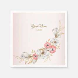 Pink Floral Golden Peach Modern Wedding Party Pappersservett