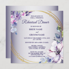 Pink Floral Golden Purple Wedding Rehearsal Dinner Inbjudningar