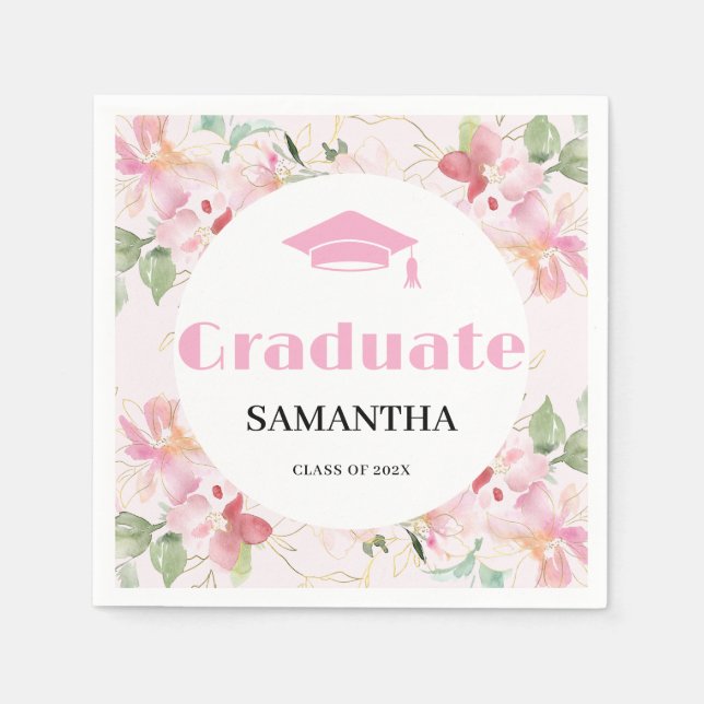 Pink Floral Graduation  Pappersservett (Framsidan)