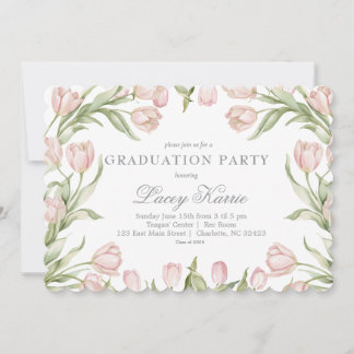 Pink Floral Graduation Party Invitation Inbjudningar