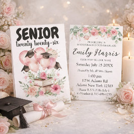 Pink Floral Graduation Party Invitation Kort