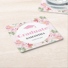 Pink Floral Graduation  Underlägg Papper Kvadrat