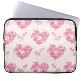 Pink Floral Hearts Pattern Electronics Bag Laptop Fodral
