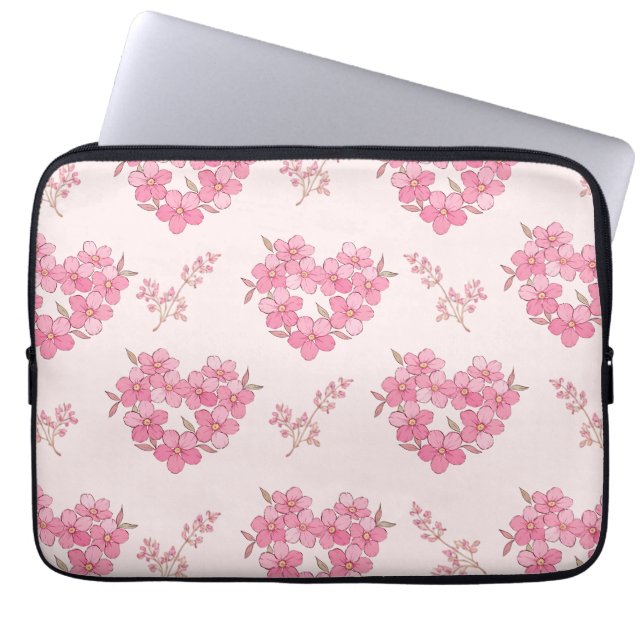 Pink Floral Hearts Pattern Electronics Bag Laptop Fodral (Framsidan)