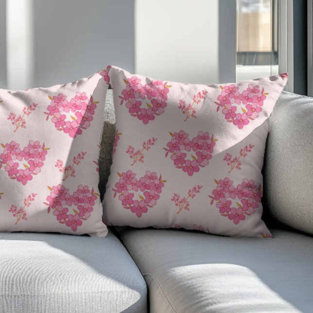 Pink Floral Hearts Pattern Kudde (Skapare uppladdad)