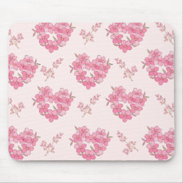 Pink Floral Hearts Pattern Mousepad Musmatta
