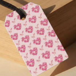 Pink Floral Hearts Pattern Presentetikett