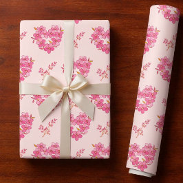 Pink Floral Hearts Pattern Presentpapper