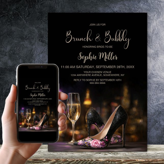 Pink Floral High Heel Shoes Brunch and Bubbly Inbjudningar (Skapare uppladdad)
