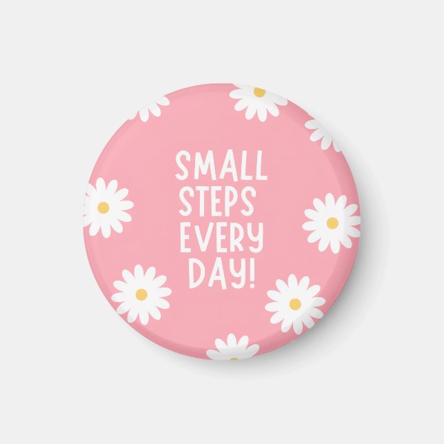 Pink Floral Inspiration – Small Steps Every Day Magnet (Framsidan)