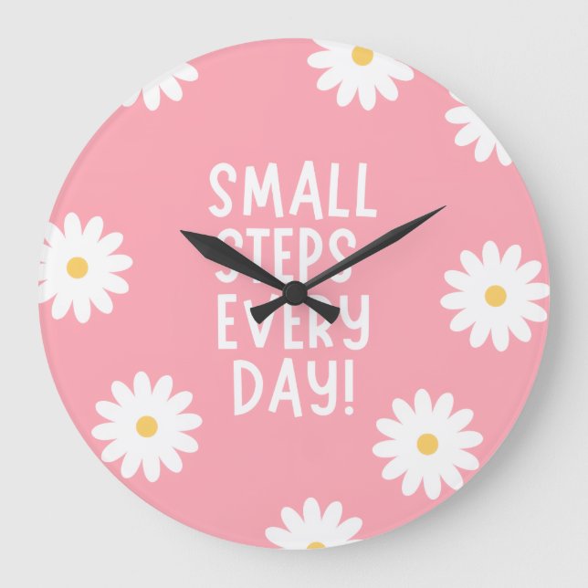 Pink Floral Inspiration – Small Steps Every Day Stor Klocka (Framsida)