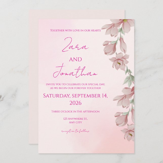 Pink floral invitation inbjudningar (Fram/baksida)