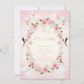 Pink Floral "It's a Girl" Baby Shower Invite  Inbjudningar