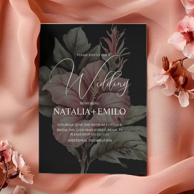 Pink Floral Layered Plant Wedding  Inbjudningar (Skapare uppladdad)