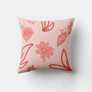 Pink Floral Line Art Pattern Kudde