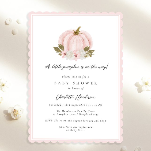 Pink Floral Little Pumpkin Baby Shower Inbjudningar (Skapare uppladdad)