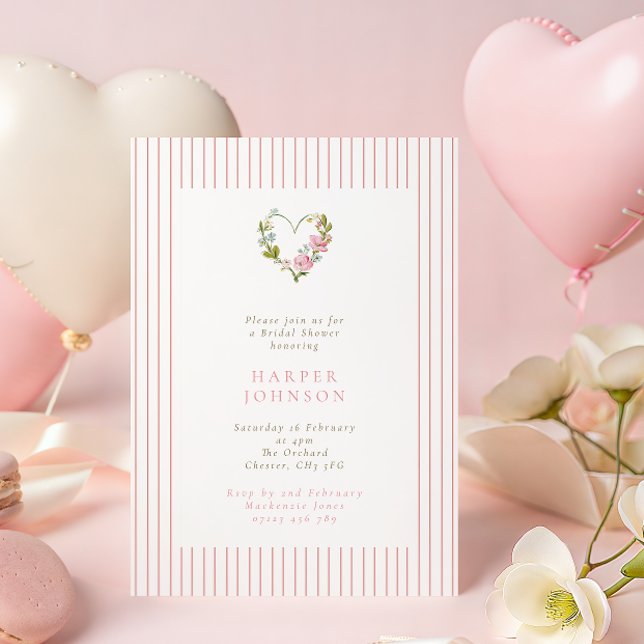 Pink Floral Love Heart Valentines Bridal Shower Inbjudningar (Skapare uppladdad)