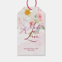 Pink Floral Made with Love Whimsical Quote Presentetikett