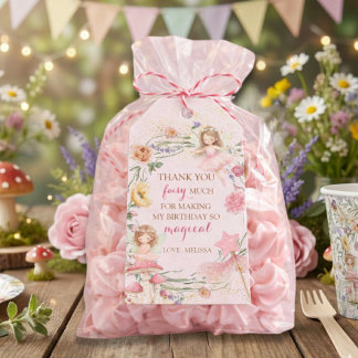 Pink Floral Magical Fairy Birthday Thank You   Presentetikett