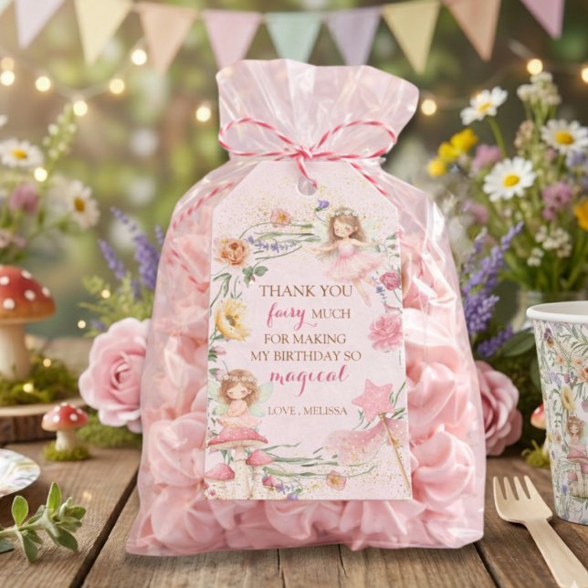 Pink Floral Magical Fairy Birthday Thank You   Presentetikett (Skapare uppladdad)