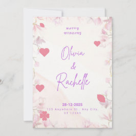 Pink Floral Minimalist Happy Wedding Invitation Ca Inbjudningar