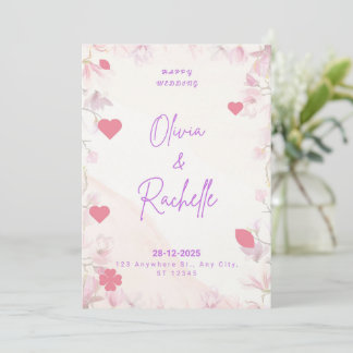 Pink Floral Minimalist Happy Wedding Invitation Ca Inbjudningar