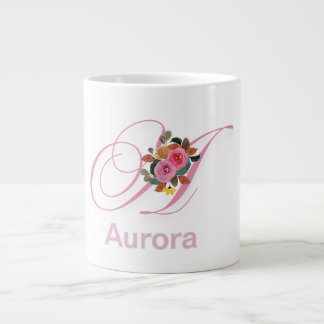 Pink Floral Modern Monogram Initial Letter Jumbo Mugg